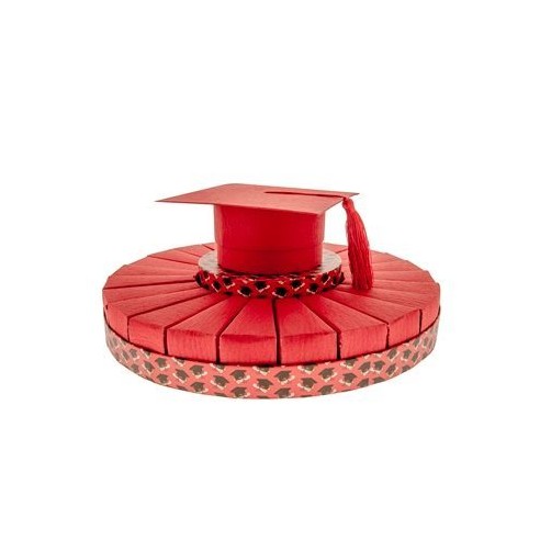 Bomboniera decorazione Torta confetti laurea rosso con cappello tocco e 24  fette + 2 box art