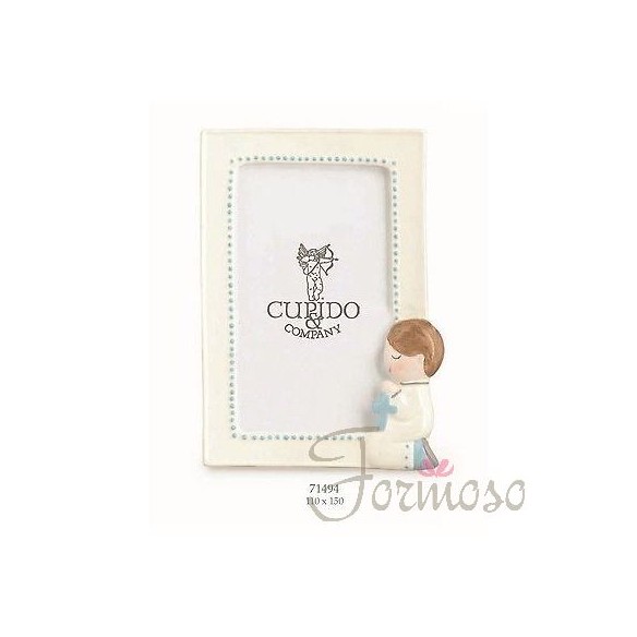 Porta foto bianco con bimbo comunione bomboniera 110xh150 mm art 71494
