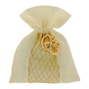 Bomboniera Sacchetto in tessuto Bianco e Oro con simbolo fedi 50° Anniversario 10 x h 12 cm Confezione 12 pz art C2592