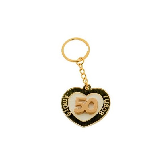 Bomboniera Porta Chiave in pvc Cuore numero 50° Anniversario 4,5 cm Confezione 12 pz art CA153