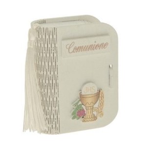Bomboniera Libro in Legno Bianco porta confetti con simbolo Comunione 6 x 8 cm confezione 6 pz art SC621