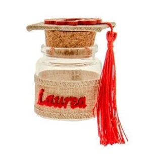 Bomboniera Barattolo vetro confetti con inserto alloro Laurea Rosso h 7 cm Confezione 12 pz art SC636