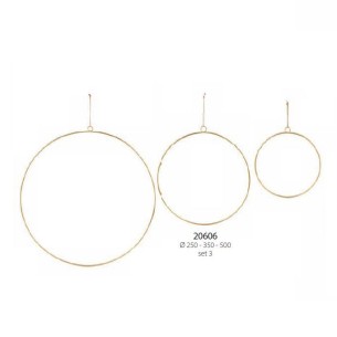 Decorazione set 3 Cerchi in metallo color ORO da appendere Wedding Natale  Dm 25 - 35 - 50 cm Confezione 8 set art 20606
