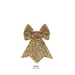 Decorazione Fiocco in tessuto Glitterato ORO da appendere 24 x h 26 cm Confezione 12 pz art 20480