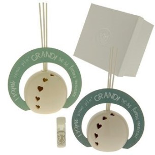 Bomboniera Diffusore SFERA in porcellana e legno con scritte h 12 cm con Scatola set 2 pz art 02A124