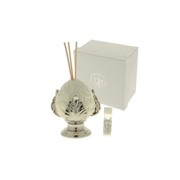 Bomboniera Diffusore PUMO in porcellana Argentata e Bianca h 11 cm con scatola art 02A144