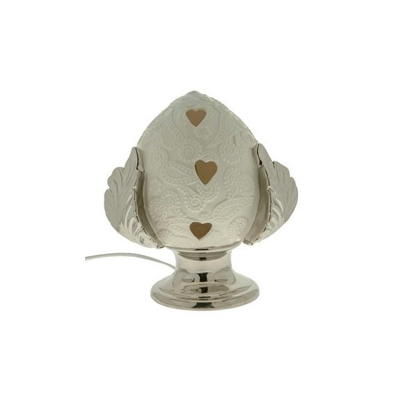 Bomboniera Lampada PUMO in porcellana Argentata e Bianca h 20 cm wedding Regalo art 02A145