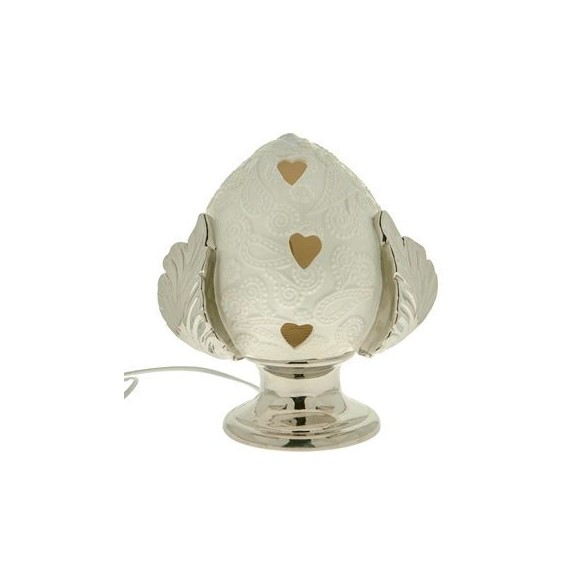 Bomboniera Lampada PUMO in porcellana Argentata e Bianca h 28 cm wedding Regalo art 02A146