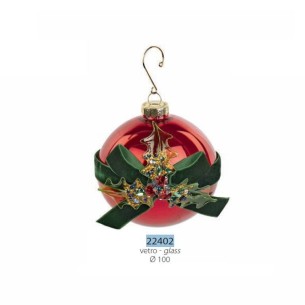 Decorazione Pallina Sfera in vetro colore ROSSA da appendere con fiocco Tessuto Wedding Natale Dm 10 cm Confezione 12 pz art 224