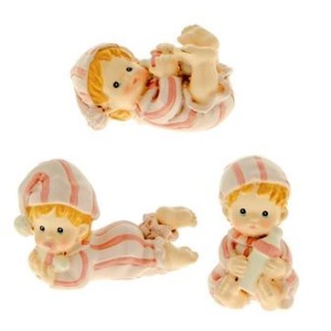 Bomboniera decorazione BIMBO BEBE' con pigiamino in resina ROSA Battesimo Nascita 5 cm Set 3 pz art 04A198