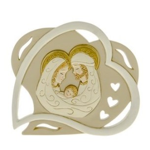 Bomboniera icona in resina a forma di Cuore simbolo Sacra Famiglia h 8 cm art 04A234