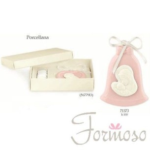 Icona maternità campana ceramica rosa bomboniera h 10 cm art 71373
