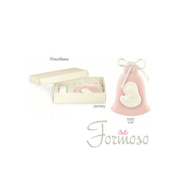 Icona maternità campana ceramica rosa bomboniera h 10 cm art 71373