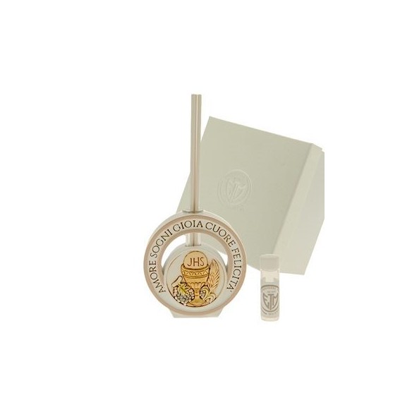 Bomboniera icona diffusore in resina Tonda Cerchio simbolo Comunione h 9 cm con Scatola art 04A255