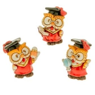 Bomboniera decorazione Statuina Gufo LAUREA in resina ROSSO h 5 cm Set 3 pz art 04A298