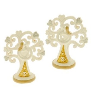 Bomboniera Coppia Innamorati con albero della Vita in resina BIANCO ORO h 7 cm con Set 2 pz art 04A302