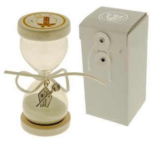 Bomboniera Clessidra Vetro inserto ciondolo con Simbolo CRESIMA h 11 cm con scatola art 07A071