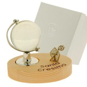 Bomboniera Mappamondo in Vetro con Base Legno ed inserto CRESMA 8 x h 8 cm con scatola art 07A080