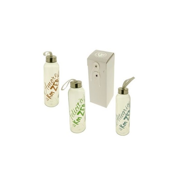 Bomboniera Borraccia in Vetro con  scritte Varie h 22 cm con scatola Set 3 pz art 07A089