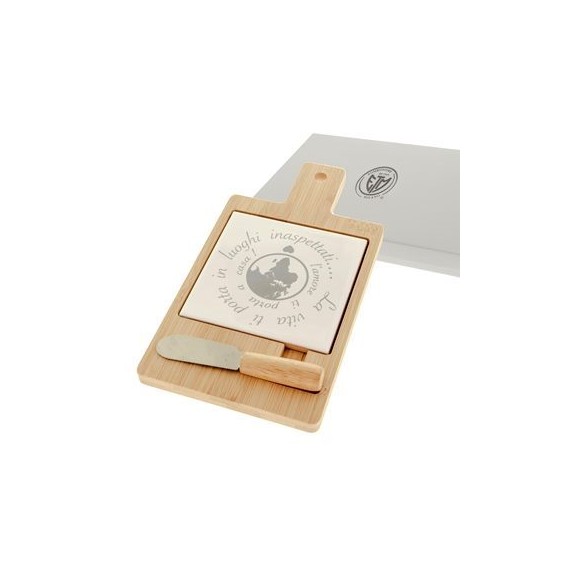 Bomboniera Set Formaggio in Legno e Ceramica con spatolina 12 x  22 cm con scatola art 08A082