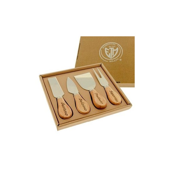 Bomboniera Set accessori per Formaggio in Legno e metallo 13 cm con scatola art 08A085
