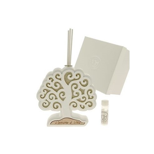 Bomboniera Diffusore albero della vita in resina e Legno 10 x h 10 cm con scatola art 08A091