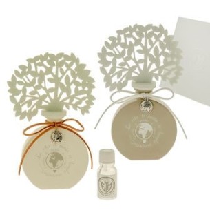 Bomboniera Diffusore albero della vita in panno e ceramica con decorazione mappamondo  9 x h 17 cm con scatola set 2 pz art 08A1
