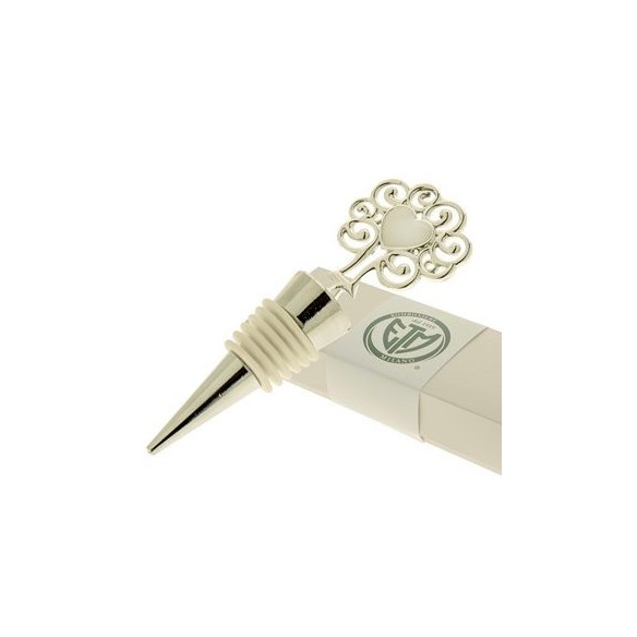 Bomboniera Tappo per  bottiglia VINO in metallo inserto albero della vita e cuore argentato 11 cm con scatola art 12A063