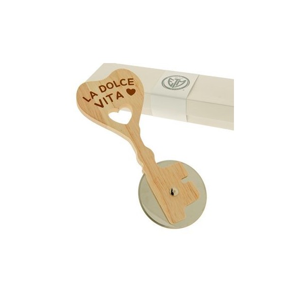 Bomboniera Taglia PIZZA CHIAVE in legno con scritta 18 cm con scatola art 12A071