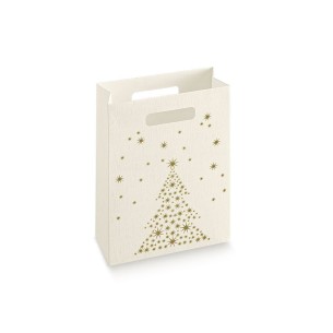Scatola bomboniera Shopper box Bianca con Albero di Natale ORO 20 x 9 x h 28 cm Confezione 100 pz art 12986