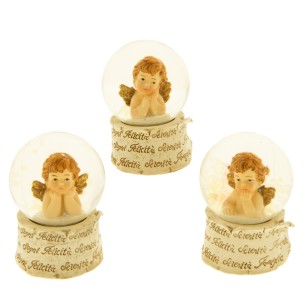 Bomboniera set 3 sfere con Angelo in resina Avorio e Oro Battesimo Nascita h 6 cm Art 04A055