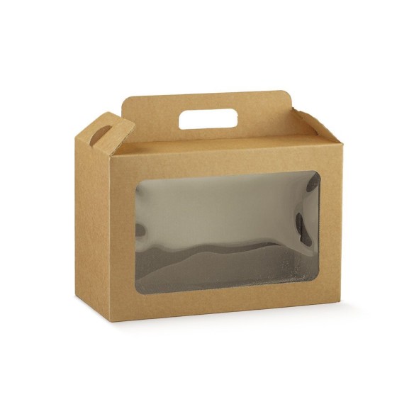 Scatola modello GOURMET avana con finestra trasparente  29 x 14,5 x h 19 cm confezione 30 pz Art 138546S