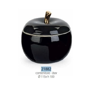 Bomboniera scatola porta Gioie con coperchio in Ceramica Nera a Forma di Mela D 11,5 x h 10 cm confezione 4 pz Art 21882