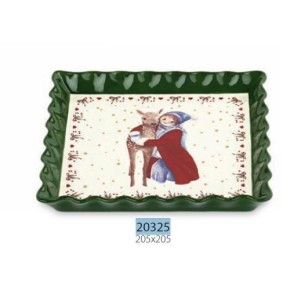 Bomboniera piattino quadrato in Ceramica Bianca e verde disegni Natalizi 20,5 x 20,5 cm confezione 4 set Art 20325