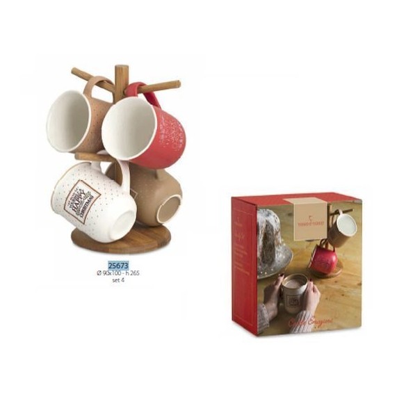 Bomboniera set 4 tazzine in Ceramica colorata con piedistallo D 9 x h 10 cm confezione 2 set Art 25673