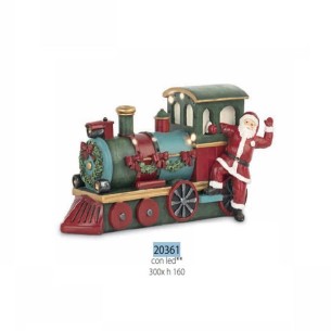 Decorazione Babbo Natale su Trenino in poli resina con led 30 x h 16 cm confezione 1 pz Art 20361