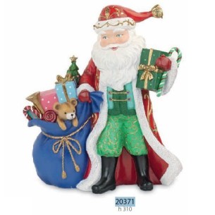 Decorazione Babbo Natale con sacco regali in poli resina h 31 cm confezione 1 pz Art 20371
