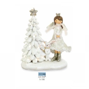 Bomboniera decorazione Principessa bianca albero Led in poli resina h 19 cm confezione 2 pz Art 22246