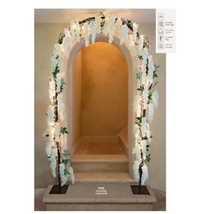 Decorazione arco con fiori finti tipo GLICINE colore bianco con 216 LED Allestimento Wedding matrimonio 1,30 x h 2,3 mt art 2928