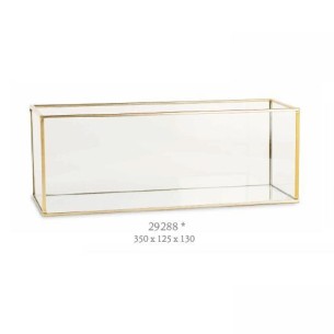 Contenitore in vetro e metallo con rifiniture Oro idea Allestimento Wedding matrimonio 35 x 12,5 x h 13 cm art 29288