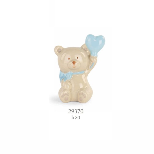Bomboniera Orsetto Beige con inserto cuore Celeste Battesimo Nascita h 8 cm art 29370