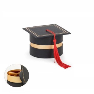 Bomboniera scatola porta confetti Cappello tocco nero e oro Laurea 7,9 x h 5 cm Confezione 6 pz art 29412