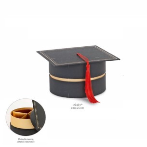 Bomboniera scatola porta confetti Cappello tocco nero e oro Laurea 16,6 x h 10 cm art 29413