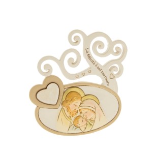 Bomboniera Decorazione Icona Cuore con Sacra Famiglia in resina h 12 cm art 04A129