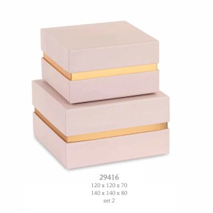 Set 2 pz scatola porta confetti quadrata colore Cipria 12x12xh7 / 14x14xh8 cm art 29416