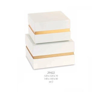 Set 2 pz scatola porta confetti quadrata colore Avorio Oro 12x12xh7 / 14x14xh8 cm art 29422