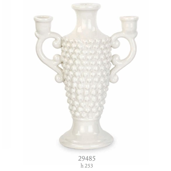 Bomboniera decorazione CANDELIERE PIGNA in porcellana colore BIANCO h 25,3 cm Wedding Party Planner art 29485