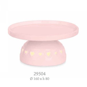 Alzata Porta dolci biscotti tonda in ceramica Rosa inserto cuori e LED Party Planner wedding D 16 x h 8 cm art 29504