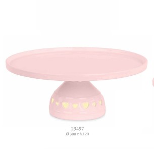 Alzata Porta dolci biscotti tonda in ceramica Rosa inserto cuori e LED Party Planner wedding D 30 x h 12 cm art 29497