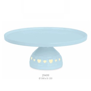 Alzata Porta dolci biscotti tonda in ceramica Celeste inserto cuori e LED Party Planner wedding D 30 x h 12 cm art 29499